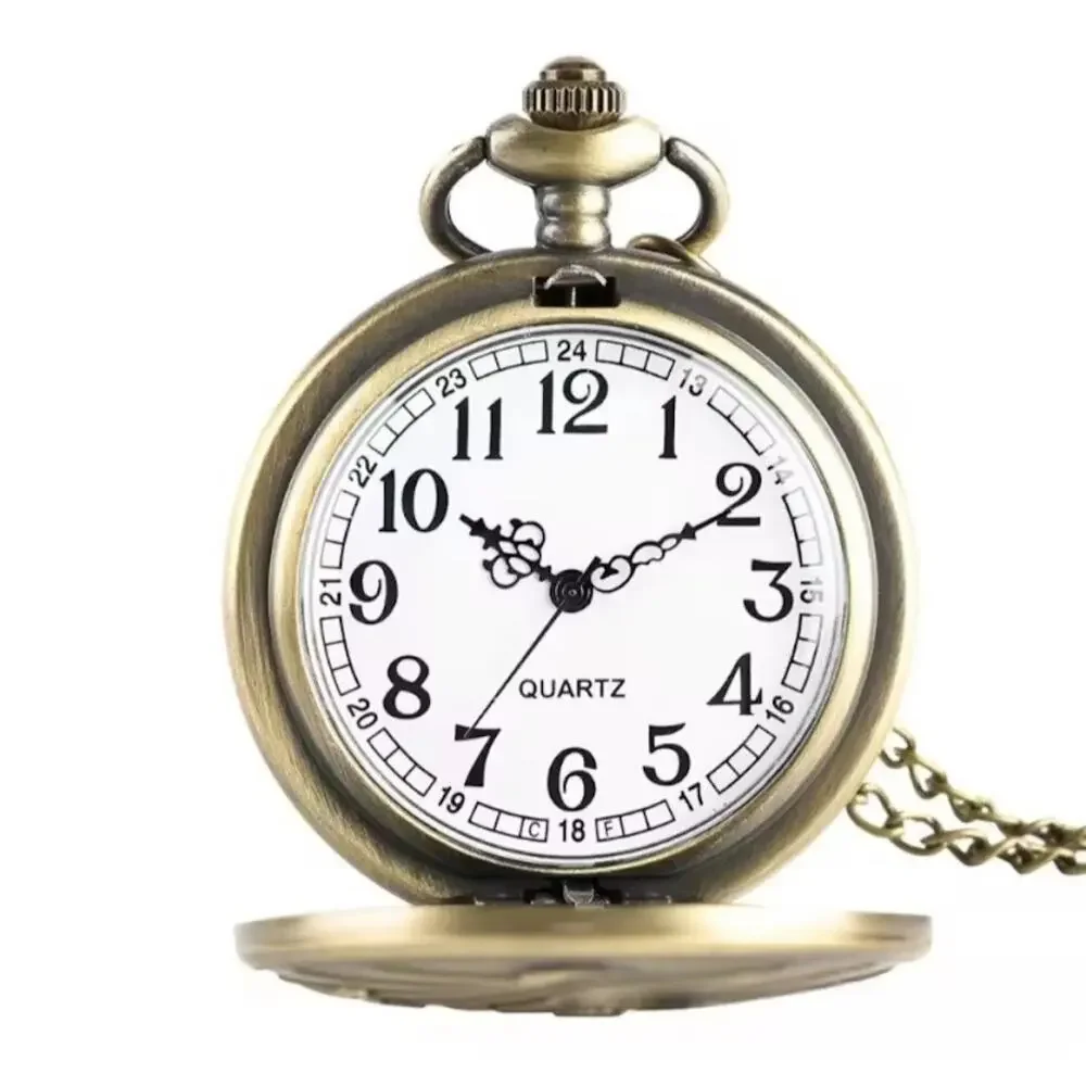 Three Headed Dragon Pocket Watch Necklace Brass Color Fantasy Pendant Chain